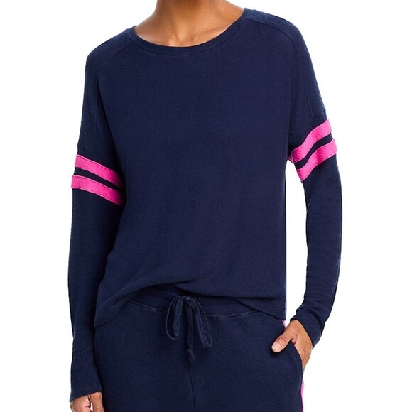 Aqua Tops - 68$ AQUA Athletic Stripe Sleeve Pullover Sweatshirt Long Sleeve Size M Navy Pink